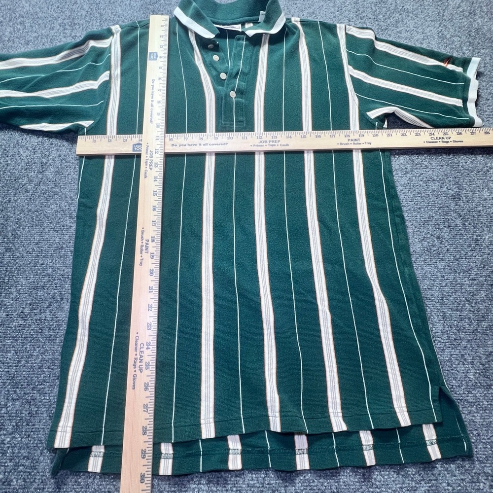 Vintage Slazenger Mens Large Green Striped Cotton Polo Shirt Short Sleeve Logo - Picture 3 of 9